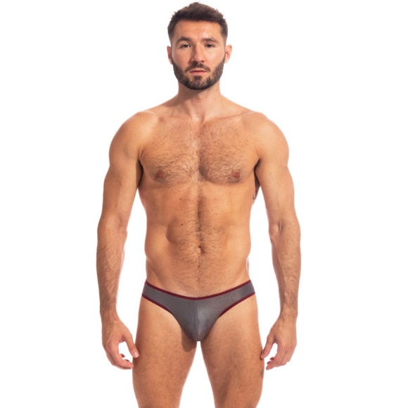 Mens L’Homme Invisible Thong in Gray w/ Red Trim - Small - Picture 1 of 2